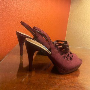 BRAND NEW IMPO Burgundy Heels with Stretchy Back Strap and Open Toe Size 8.5